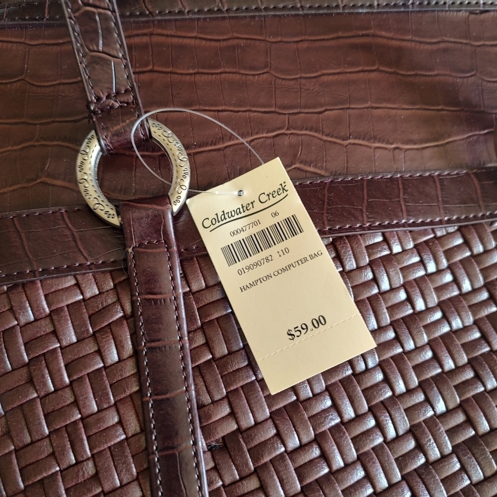Coldwater Creek Brown Faux Leather Computer Laptop Briefcase Bag NWT! - Picture 4 of 16